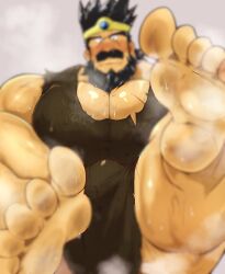 balls bara beard blush bulge dragon_quest dragon_quest_iii facial_hair feet flaccid foot_fetish kaeru333938123 male male_only muscles muscular musk ortega_(dq3) penis solo solo_male sweat sweating tunic