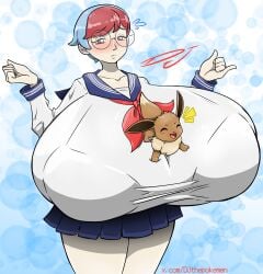 1girls alternate_breast_size blue_and_red_hair breasts creatures_(company) curvaceous curvy curvy_body curvy_female curvy_figure djthepokemen eevee female game_freak generation_1_pokemon glasses huge_breasts hyper hyper_breasts large_breasts multicolored_hair nintendo penny_(pokemon) pokemon pokemon_(game) pokemon_(species) pokemon_rse pokemon_sv red_and_blue_hair round_glasses short_hair voluptuous