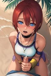 ai_generated beach blue_eyes cum handjob kairi kingdom_hearts red_hair