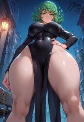 1girls ai_generated bare_legs bare_thighs big_breasts clothed clothing color female female_focus female_only green_eyes green_hair hi_res jackchief large_breasts light-skinned_female light_skin looking_at_viewer looking_down one-punch_man short_hair solo solo_female superheroine tagme tatsumaki thick_thighs