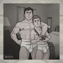 briefs briefs_only clark_kent clothes_removed dc dc_comics gay gothdeepie jimmy_olsen male_only monochrome polaroid_photo realistic_background superman superman_(series) underwear_only watermark