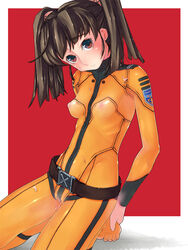 1girls 2010s barefoot belt blush bodypaint bodysuit breasts brown_eyes brown_hair feet female hands_on_feet highres human kneeling light-skinned_female light_skin looking_at_viewer nipples nude painted_clothes pussy pussy_juice raplus small_breasts solo space_battleship_yamato space_battleship_yamato_2199 tied_hair twintails uncensored yuria_misaki