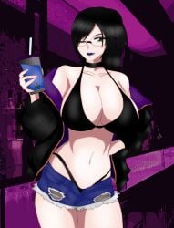 1girls big_breasts black_hair green_eyes huge_breasts noir-black-shooter oc original original_character