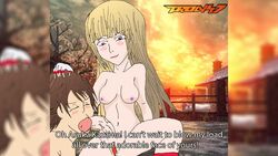 16:9 blonde_hair blue_eyes blush brown_hair closed_eyes emilie_de_rochefort fellatio futa_on_female futanari hair intersex kazama_asuka oral penis tekken tron47_(artist)