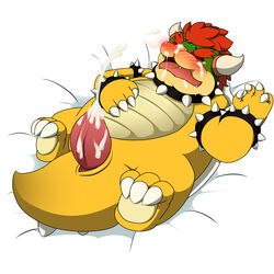 1boy 3_toes 4_fingers bara barefoot beige_skin big big_penis blush bowser claws closed_eyes collar cum cum_in_mouth cum_inside cum_on_face cum_on_penis cumshot dragon green_skin hair hand_on_stomach horn hutosuke1111 koopa lizard lying male male_only mario_(series) nintendo no_humans on_back open_mouth orgasm penis pink_penis pink_skin plain_background red_hair reptile scalie shadow sharp_teeth shell shiny short_hair skin solo spikes spread_legs spreading tears teeth tongue turtle white_background wristband yellow_skin