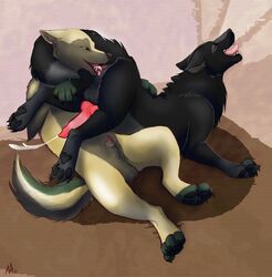 anal anus balls canine canine_penis claws closed_eyes cum erection feral furry gay knot male no_humans oral paper_wings penis rimming sex wolf