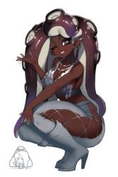 1girls black_body cleavage color colored dark-skinned_female dark_skin earrings female female_only high_heels line_art little_blood looking_at_viewer low_res lowres marina_(splatoon) octoling solo solo_female splatoon splatoon_(series) splatoon_2 tentacle_hair voluptuous voluptuous_female watermark white_background wink winking_at_viewer