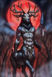 1boy 2024 ai_generated anthro antlers avaru black_nipples blood_moon cervine cervine_antlers cervine_genitalia cervine_humanoid cervine_taur clothing daedric_prince deity elder_scrolls elk feathers forest full_moon fur god grey_body grey_fur hircine hircine_(elder_scrolls) humanoid male male_focus male_only mammal moon multicolored_body multicolored_fur muscular muscular_male night nipples rain raining skull skull_head skull_mask skyrim solo spear tagme taur testicles the_elder_scrolls tuft tufted_fur