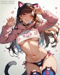 1girls ai_generated arzagod bikini bikini_bottom bikini_top blush cat_ears cat_tail clothed clothing color d.va female female_focus female_only happy hard_nipples large_breasts light-skinned_female light_skin looking_at_viewer overwatch overwatch_2 solo solo_female stockings tagme thick_thighs