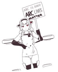 1boy 1girls android anthropomorphic arc_(arc_raiders) arc_raiders black_lives_matter bottom_heavy dutch_angle flat_chest gya_rb gynoid half-closed_eyes hand_on_hip hand_on_own_hip humanoid personification picket red_eyes robot robot_girl robot_humanoid shortstack sketch thick_thighs thighs thin_female twintails wasp_(arc_raiders) white_body white_hair white_skin wide_hips