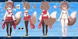 animal_ears bikini bikini_bottom bikini_top brown_hair cat_tail catgirl female indie_virtual_youtuber mocha-tan_(artist) mocha-tan_(character) mole mole_under_each_eye mole_under_eye multicolored_hair multiple_moles petite reference_sheet sailor_uniform small_breasts striped_bikini two-tone_hair virtual_youtuber white_hair
