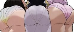 3girls ai_generated ass_focus ass_to_ass big_ass bottomwear bubble_butt close-up lined_up lineup pantylines plump_ass underwear widescreen