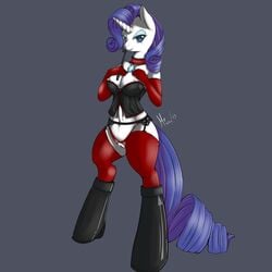 2013 anthro anthrofied blue_eyes blue_hair breasts clothing corset dominatrix equine female female_only friendship_is_magic hair horn horse latex lingerie looking_at_viewer my_little_pony necklace plain_background pony pussy rarity_(mlp) signature solo straight_hair unicorn victorneko