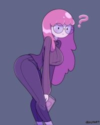 1girls ? adventure_time ass ass_up autart big_breasts blush book breasts cartoon_network cleavage clothed clothing female female_only glasses hair heart pink_hair princess_bubblegum warner_bros warner_brothers watermark