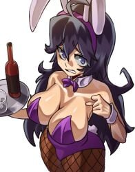 1girls @_@ ahoge animal_ears ass bare_shoulders fake_animal_ears fake_tail female game_freak hair_between_eyes hex_maniac leotard long_hair looking_at_viewer moxydrawsmore nintendo playboy_bunny pokemon pokemon_xy purple_eyes purple_hair purple_leotard rabbit_ears rabbit_tail simple_background solo tail white_background wrist_cuffs