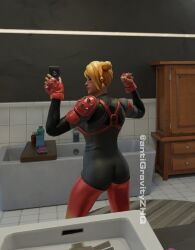 1girls 3d 3d_(artwork) antigravityzhq ass ass_focus ass_visible_through_clothes clothed female_focus fit_female flexing fortnite fortnite:_battle_royale mirror mirror_reflection mirror_selfie moxie_(fortnite) muscular_female selfie solo