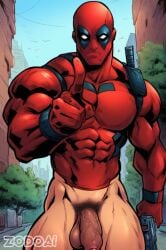 ai_generated balls bara big_balls big_penis clothing deadpool male_pubic_hair manly marvel marvel_comics penis tight_clothing wade_wilson zodoai