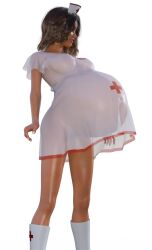 1girls 3d belly big_belly breasts disproportional female nipples nipples_visible_through_clothing nurse nurse_cap pregnant solo tnt-3d translucent_clothing