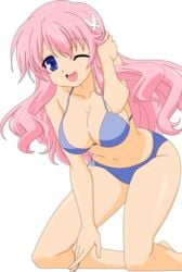 baka_to_test_to_shoukanjuu bikini blue_eyes breasts female highres himeji_mizuki legs long_hair photoshop pink_hair smile swimsuit thighs vector_trace white_background wink