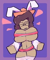 1girls belly breasts breasts_bigger_than_head brown_hair bunny_ears clothed commission glasses meperz roblox roblox_avatar solo thighhighs thighs tight_clothing