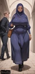 1futa 1futanari ai_generated big_ass big_balls big_breasts big_penis bulge bulge_through_clothing curvy dark-skinned_futa flaccid flaccid_penis front_view full_body futa_is_bigger futa_only futadom futanari hijab huge_ass huge_balls huge_breasts huge_cock hyper_balls hyper_penis large_ass large_balls large_breasts large_penis long_penis massive_breasts massive_penis thick_thighs wide_hips