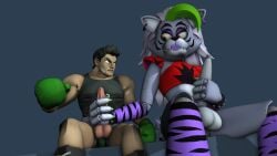 1boy 1futa 3d 3d_(artwork) angry angry_face animatronic boxers boxing_gloves crossover duo eastern_and_western_character five_nights_at_freddy's:_security_breach futanari little_mac male masturbation muscular nintendo penis robot roxanne_wolf_(fnaf) steel_wool_studios testicles wolf