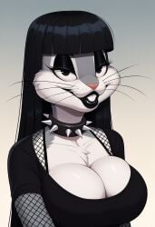 1girls 2024 2024s ai_generated anthro big_breasts bimbo_goth_bugs black_eyes black_eyeshadow black_hair black_lips breasts buckteeth bugs_bunny cleavage eyeshadow female female_focus female_only fembugs_bunny fishnet fishnets fur furry furry_female goth goth_girl gothic gradient_background grey_body grey_fur guy90 hair hime_cut lagomorph large_breasts leporid long_hair looney_tunes mtf_crossgender pink_nose pony_diffusion_(model) pony_diffusion_xl rabbit rabbit_ears rabbit_girl rule63 rule_63 self_upload shirt spiked_collar warner_bros warner_brothers whiskers white_fur wide_hips