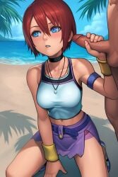 ai_generated beach blue_eyes handjob kairi kingdom_hearts red_hair