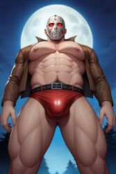 abs ai_generated bara biceps big_bulge boyfriendai bulge friday_the_13th hockey_mask jason_voorhees male male_nipples male_only mask masked masked_male muscular_male nipples pecs