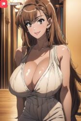 aged_up ai_generated big_breasts female_only huge_breasts long_hair milf misaka_mikoto solo_female tktbro to_aru_kagaku_no_railgun to_aru_majutsu_no_index very_long_hair