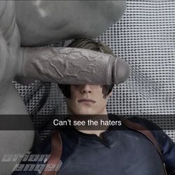 2boys cant_see_the_haters capcom gay interspecies leon_scott_kennedy male_focus meme monster monster_cock mr_x penis_against_face penis_covering_eyes resident_evil resident_evil_4 selfie size_difference snapchat tagme tyrant zombie