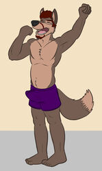 1boy anthro boxer_briefs bulge canine closed_eyes erection erection_under_clothes fur furry male male_only mapdark morning_wood no_humans open_mouth purple_underwear solo toned topless underwear wolf yawn