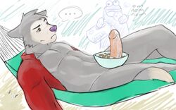 anthro canine chip_the_wolf clothing cookie_crisp cookie_monster furry gay general_mills grey_fur hammock jacket kawaiitora male mascot milk no_humans penis sesame_street what wolf yaoi