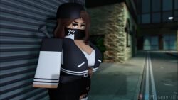 1boy 1girls 3d_(artwork) animated blowjob breasts clothed_sex deepthroat lipstick mask partially_clothed roblox roxanne_(rusmynth) rusmynth sound straight tagme typo video