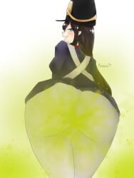 1girls ass ass_focus ass_up big_ass black_hair blue_eyes blush embarrassed fart female female_only guts_&_blackpowder guts_and_blackpowder hat kasasa long_hair military military_uniform mouth_open roblox shako_cap smile solo solo_female surprised what white_background