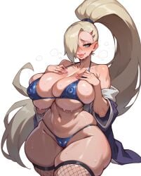 1girls ai_generated big_breasts bikini breasts cameltoe female female_only fishnet_legwear fishnets ino_yamanaka legwear naruto naruto_(series) navel one_eye_obstructed rocksolidart solo solo_female swimwear thick_thighs wide_hips