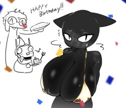 big_breasts black_body black_skin blush cat_ears golden_bra kua_yagi oc sabgong_(copyright) someone_else's_oc vingo_(sabgong)