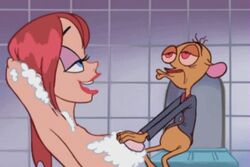 1boy animated armpits big_breasts breasts furry large_breasts loop male ren_and_stimpy ren_and_stimpy_"adult_party_cartoon" ren_hoek screencap soap soap_bubbles soap_girl tagme