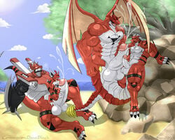 3_toes abs armor balls biceps big big_balls big_penis black_eyes body_markings boner claws clenched_teeth cloud color cum cum_on_penis cumshot day demonic digimon dragon erection gay group group_sex growlmon guilmon gun hair handjob happy hi_res japanese light lizard long_hair looking_down lying male male/male male_only manly markings megidramon monster muscles no_humans nude on_back on_floor open_mouth orgasm orgy outdoors pecs penis penis_grab pink_penis pink_skin plant raised_arm ranged_weapon reclamon red_eyes red_skin reptile rock scalie sex shadow sharp_teeth shiny sitting size_difference skin sky smile spread_legs spreading standing sun sunlight sweat teeth tongue tree vein wargrowlmon weapon white_hair white_penis white_skin wings wood yaoi yellow_eyes