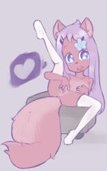 2013 anus blue_eyes female fur hair heart loliswitch long_hair miyabi_(loliswitch) open_mouth pink_fur purple_hair pussy raised_leg rodent solo squirrel stockings young