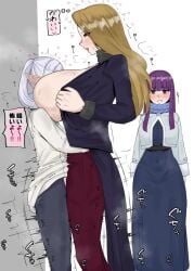 1futa 2girls 3girls big_breasts bigger_female blonde_hair blush breasts_in_face busty_female elf elf_ears elf_female fern_(sousou_no_frieren) frieren futa_on_female hands_around_waist huge_breasts human human_female large_breasts light-skinned_female long_hair looking_pleasured methode_(sousou_no_frieren) moaning open_jacket pointy_ears purple_hair sex shorter_female silver_hair slim_waist smaller_female smothering_breast sousou_no_frieren taller_female thrusting trand1008 twintails vaginal_penetration wide_hips yuri