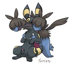 1boy ambiguous_gender canine chest_tuft dragon duo feral fur furreon furry_ears furry_tail interspecies looking_at_viewer male male_umbreon nintendo open_mouth penis pokémon_(species) pokemon sheath signature tail testicles text tongue umbreon video_games zweilous