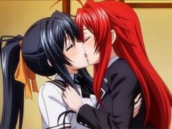2girls 480p 640x480 ahoge ai_generated akeno_himejima animated black_hair blush closed_eyes clothed clothed_female clothing female female_focus female_only french_kiss french_kissing fully_clothed fully_clothed_female hand_on_another's_shoulder hand_on_shoulder high_school_dxd holding holding_hair hug hugging hugging_another hugging_partner kiss kiss_on_lips kissing_while_hugging lesbian lesbian_kiss long_hair mp4 multiple_girls music no_nude no_sex passionate passionate_kiss ponytail red_hair rias_gremory ribbon ribbon_in_hair romantic romantic_ambiance sound tagme tied tied_hair tongue tongue_kiss video yuri