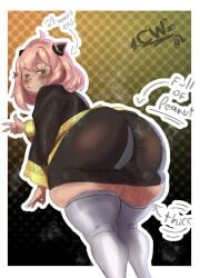 2026 aged_up anus anus_visible_through_clothes anya_forger ass_bigger_than_head big_ass black_uniform blush bubble_ass bubble_butt cartoonwizzard digital_drawing_(artwork) digital_media_(artwork) donut_anus dumptruck_ass english english_text female female_only flat_chest green_eyes hair_ornament light-skinned_female looking_at_viewer looking_back mocking mocking_face mocking_viewer musk_clouds musky_butt pink_hair presenting_hindquarters puffy_anus school_uniform seductive_look showing_butt spy_x_family sweat sweating teasing text thicc thick_thighs thighhighs thighs_bigger_than_head tight_clothing too_small_clothes white_thighhighs