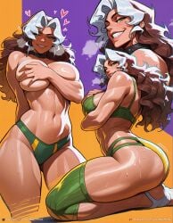 abs ai_generated ass ass_visible_through_thighs athletic athletic_female big_breasts breasts breath brown_hair choker covered_nipples covering_breasts covering_privates curvy female green_eyes green_panties grin heart hearts_around_head hi_res kneeling large_breasts long_hair looking_at_viewer lustful_mind marvel marvel_rivals multicolored_hair multiple_views muscular muscular_female navel no_nipples rogue_(marvel_rivals) rogue_(x-men) self_upload smile solo sweat tagme teeth thick_thighs thighs toned topless two-tone_background two-tone_hair underwear voluptuous white_footwear white_hair