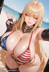 ai_generated alternate_version_at_source american_flag_bikini big_ass big_breasts big_butt big_hips blonde_hair breasts child_bearing_hips curvy curvy_body curvy_female curvy_figure female giant_breasts hips_wider_than_shoulders huge_ass huge_breasts hypet kiss-shot_acerola-orion_heart-under-blade long_hair monogatari_(series) pointy_ears shiny shiny_skin tagme thick thick_ass thick_hips thick_legs thick_thighs thighs
