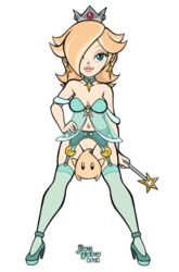 2013 blonde_hair blue_eyes breasts censored crown female gloves human jive_guru lingerie luma mario_(series) nintendo pin_up princess_rosalina stockings wand white_background