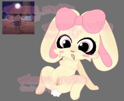anthro bow breasts bunny cinnabon_(dolly’s_factory) dolly's_factory drooling female fur mascot_horror paws pussy reference_image roblox roblox_game self_upload tagme tagme_(artist) watermark