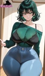 ai-created ai_art ai_generated bra breasts curvaceous curvy curvy_female curvy_figure female female_only fubuki_(one-punch_man) gigantic_breasts houseofwaifu huge_breasts jeans one-punch_man seductive seductive_look sexy thick_hips thick_legs thick_thighs translucent_topwear wide_hips wide_thighs