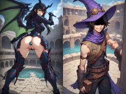 1girls ai_generated ass bandit battle buttplug dragoon female fighting_pose no_panties pubic_hair pussy rose_(dragoon) shrine the_legend_of_dragoon urbanflair